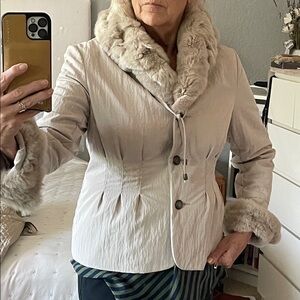 Autunno Light Beige Jacket with Rex Rabbit Fur Accents